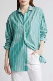 Frank and Eileen Shirley Tunic Shirt in Green Stripe at Nordstrom