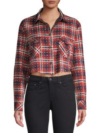 Frankie B Rhinestone Flannel Plaid Button-Down Shirt on SALE at Saks Off 5th