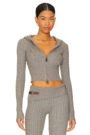 Frankies Bikinis Aimee Cable Knit Hoodie In Dark Pearl at Revolve