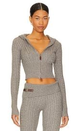 Frankies Bikinis Aimee Cable Knit Hoodie In Dark Pearl at Revolve