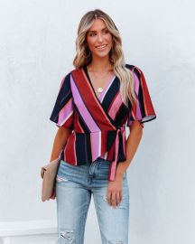 Franny Striped Peplum Wrap Blouse - FINAL SALE VICI at Vici Collection