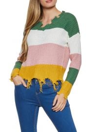 Frayed Colorblock v-neck Sweater at Rainbow