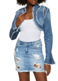 Frayed Denim Cropped Jacket at Rainbow Shops