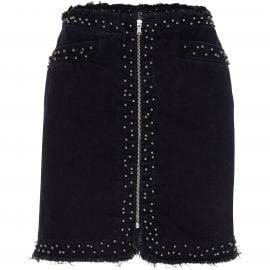 Frayed Studded Zip Front Denim Skirt by River Island at Asos