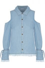 Frayed cold-shoulder chambray top at The Outnet