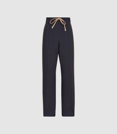 Frazer Navy Wide Leg Side Stripe Trousers at Reiss