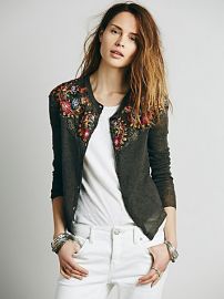 Free People  Embroidered Shrunken Cardi at Free People