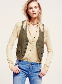 Free People  Menswear Cotton Vest in Army Olive at Free People