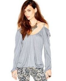 Free People Adelia Long-Sleeve Off-The-Shoulder Boho Blouse in grey at Macys