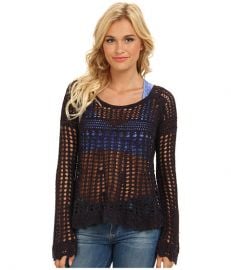 Free People Annabelle Crochet Pullover Midnight Combo at 6pm