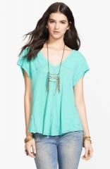 Free People At the Seams Linen Blend Tee in Aqua at Nordstrom