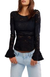 Free People Bell Sleeve Sheer Cotton Blend Lace Top at Nordstrom