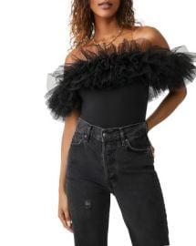 Free People Big Love Tulle Off-the-Shoulder Bodysuit Bloomingdales at Bloomingdales