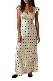 Free People Butterfly Babe Polka Dot Cutout Maxi Dress in Tea Combo at Nordstrom