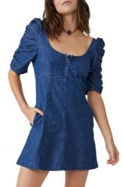 Free People Cheyenne Ruched Sleeve Denim Minidress at Nordstrom