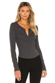 Free People Come On Over Henley Top in Washed Black at Revolve