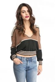 Free People Deep V Gold Dust Lurex Pullover Sweater at South Moon Under