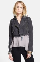 Free People Denim Crop Moto Jacket at Nordstrom