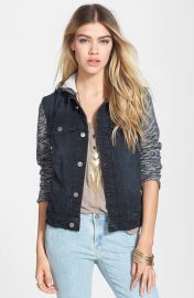 Free People Denim andamp Knit Jacket in Pumice black at Nordstrom