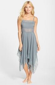 Free People Dobby Dot Lace Trim Trapeze Slip in Vapor Blue at Nordstrom