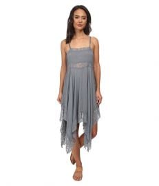 Free People Dobby Dot andamp Lace Pieced Trapeze Slip Vapor Blue at Zappos