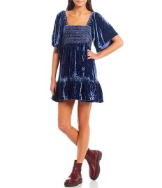 Free People Easy to Love Square Neck Short Flutter Sleeve Contrast Stitch Bow Back Velvet Dress  Dillardx27s at Dillards