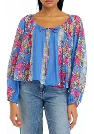 Free People Elena Printed Top in Sapphire Combo at Belk