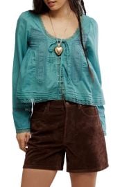 Free People Evermore Lace Inset Semisheer Cotton Top at Nordstrom