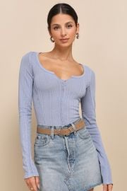 Free People Eyes on You - Blue Ribbed Top - Pointelle Knit Top - Lulus at Lulus
