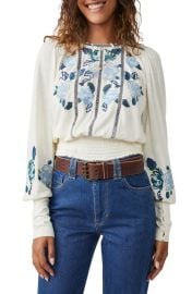 Free People Felicity Embroidered Smocked Waist Peasant Blouse at Nordstrom