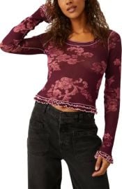 Free People Garner Floral Print Long Sleeve Top in Berry Combo at Nordstrom