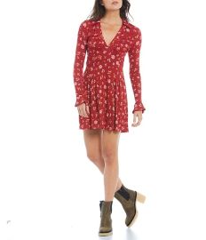 Free People Good Days Floral Print Lace Inset Details Point Collar Deep V-Neck Long Sleeve Mini Dress  Dillardx27s at Dillards