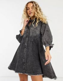 Free People Hannah denim mini dress in black at ASOS