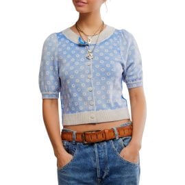 Free People Isla Puff Sleeve Crop Wool & Cashmere Blend Cardigan in Daisy Combo at Nordstrom Rack at Nordstrom Rack