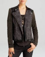 Free People Jacket - Rugged Pieced Faux Leather Trim Moto at Bloomingdales