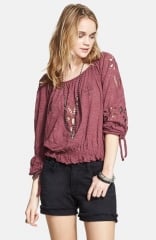 Free People Jewel Eyelet Peasant Top in Dark Berry at Nordstrom