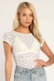 Free People Keep It Simple - Ivory Lace Tee - Ruched Tee - Lulus at Lulus