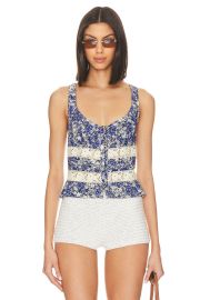 Free People Kiana Lace Tank Printed In Blue Combo at Revolve