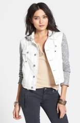 Free People Knit Sleeve Denim Jacket at Nordstrom