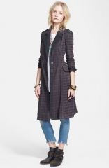 Free People Lace Trim Plaid Duster Jacket at Nordstrom