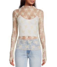 Free People Lady Lux Jacquard Sheer Mock Neck Long Sleeve Layering Top Dillardx27s at Dillards