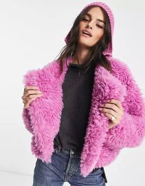 Free People Lena teddy jacket in pink at ASOS