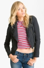 Free People Linen Moto Jacket in black at Nordstrom