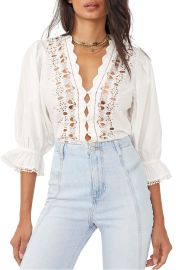 Free People Louella Embroidered Blouse in White  at Nordstrom