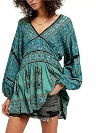 Free People Luna Scarf Print Tunic Blouse Ocean Combo S at  Womens Clothing store at Amazon