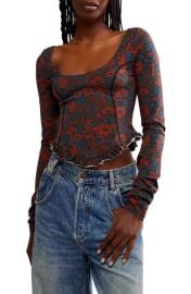 Free People Melanie Floral Long Sleeve Crop Shirt at Nordstrom