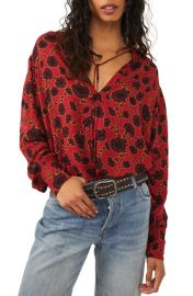 Free People Mia Floral Print Tie Neck Tunic Top at Nordstrom