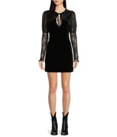 Free People Midnight Hour Velvet Lace Keyhole Neck Long Sleeve Mini Dress Dillardx27s at Dillards