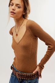 Free People Passing Thru Layering Tee in Oiled Oak at Free People