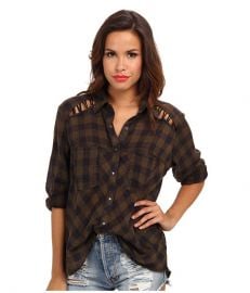 Free People Plaid Lace Up Button-Down at Zappos